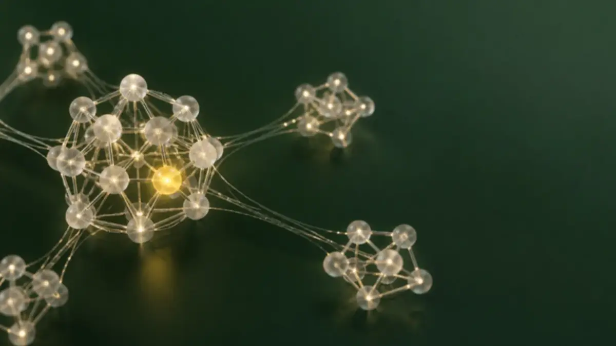Rede de nós de vidro ligados por fios de luz, ilustrando o aprendizado federado da IA da Receita Federal